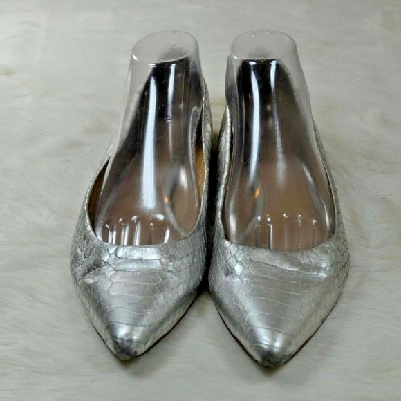 Coach Shoes - Coach Trissa Silver Snake Leather Pointed Toe Flat